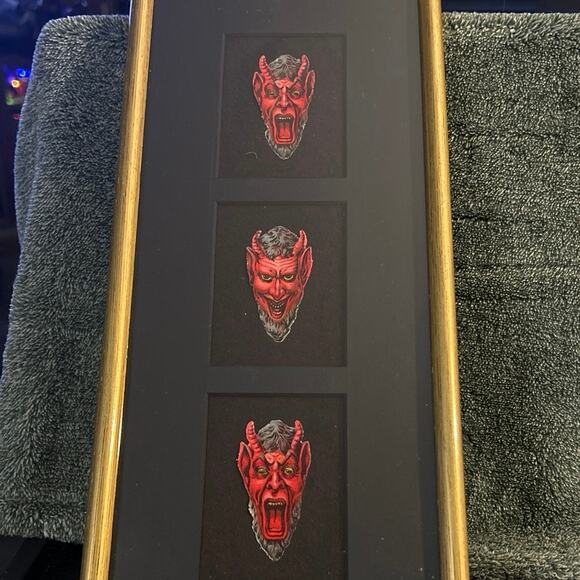 Professionally Framed Vintage Krampus Devil Austrian Die Cuts Made in 1950s